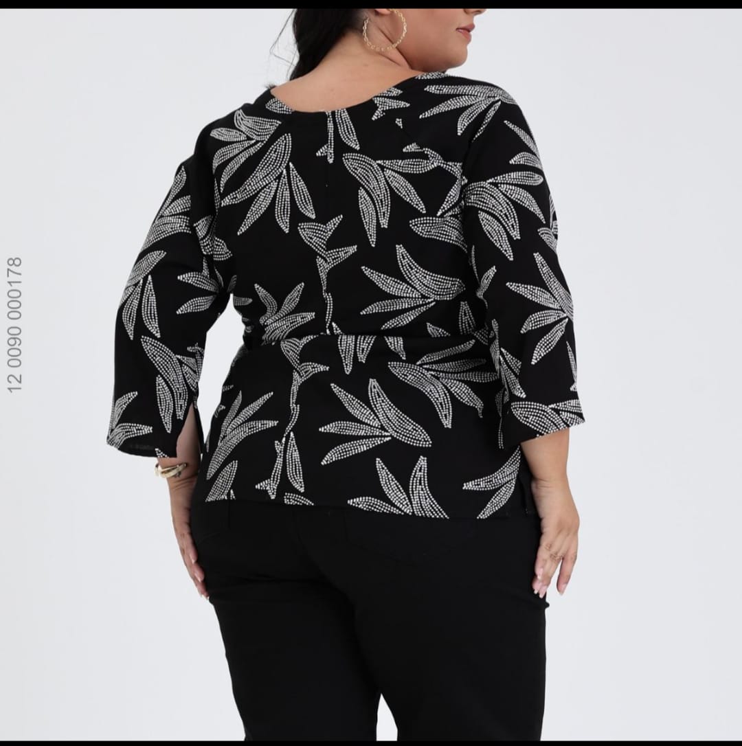 Blusa Viscose Manga 3/4 Preta Plus Size