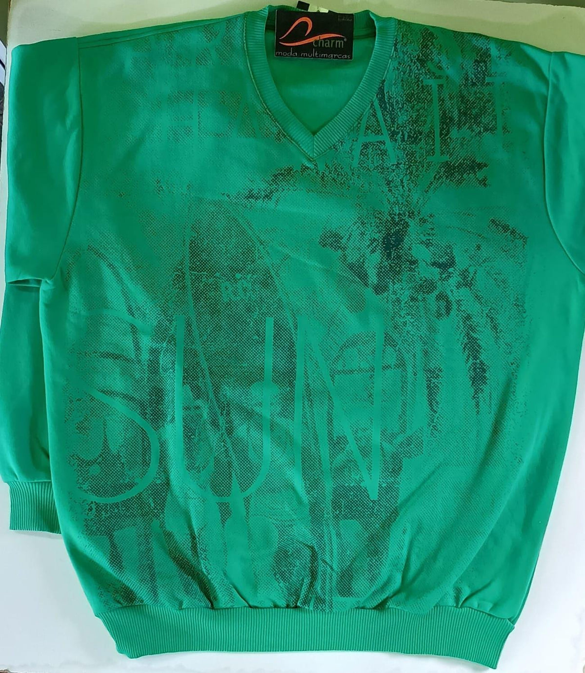 Blusa Moletom Verde Decote V Plus Size