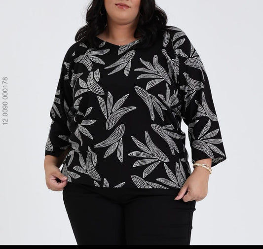 Blusa Viscose Manga 3/4 Preta Plus Size